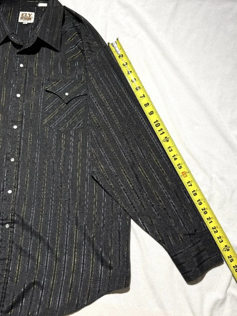 Ely Cattleman Mens Shirt XXL Black/ Metallic Stripes Pearl Snap Western Dress - Picture 6 of 7